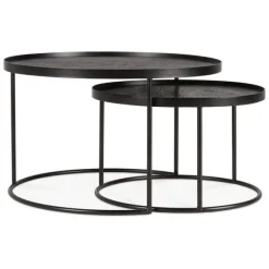 Ethnicraft Round Tray Coffee Table - Set of 2