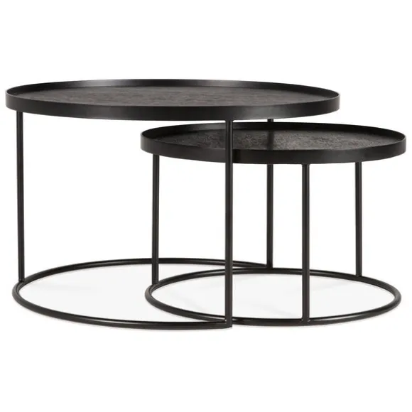 Ethnicraft Round Tray Coffee Table - Set of 2