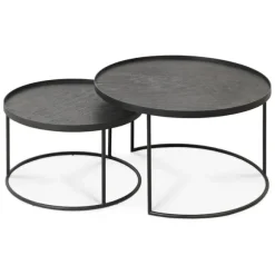 Ethnicraft Round Tray Coffee Table - Set of 2
