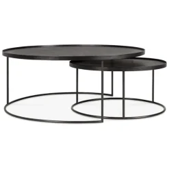 Ethnicraft Round Tray Coffee Table - Set of 2